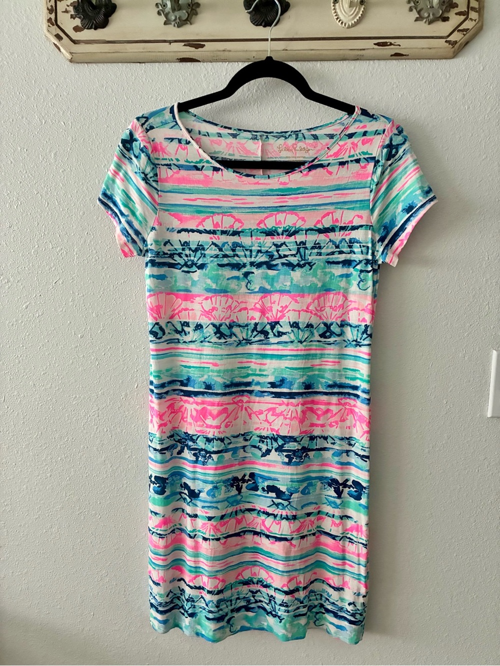Lilly Pulitzer Pink, Teal & Navy Floral Stripe Tee